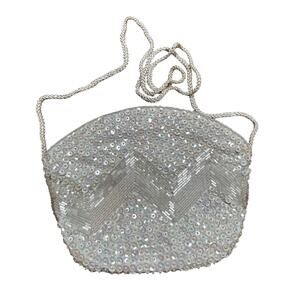 Vintage 1980’s Milor white beaded sequins evening bag wedding bride prom purse